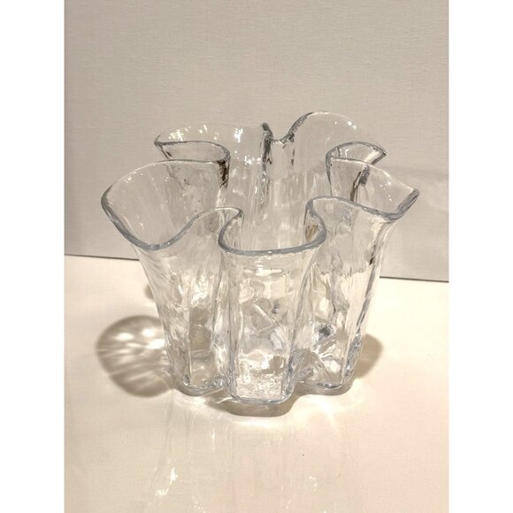 1970s Muurla "Eva" Scandinavian Clear Ice Handkerchief Ruffled Art Glass Vase - Picture 1 of 7